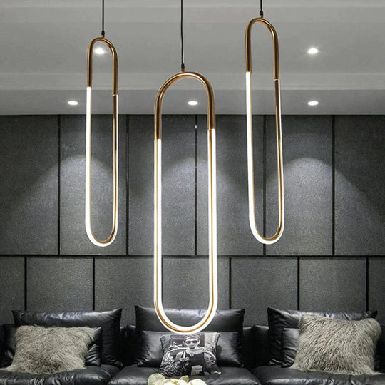 Modern Iron U Style Gold Pendant Lights Energy Saving Tube lustre luminaire suspension Light Fixtures For Living Room Hanglamp