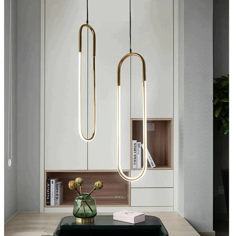 Modern Iron U Style Gold Pendant Lights Energy Saving Tube lustre luminaire suspension Light Fixtures For Living Room Hanglamp