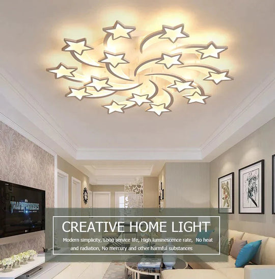 Modern led chandelier art deco  room indoor lamp white star for living room dining room bedroom kid's room kitchen remote