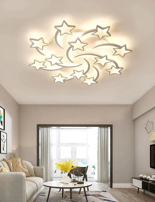 Modern led chandelier art deco  room indoor lamp white star for living room dining room bedroom kid's room kitchen remote