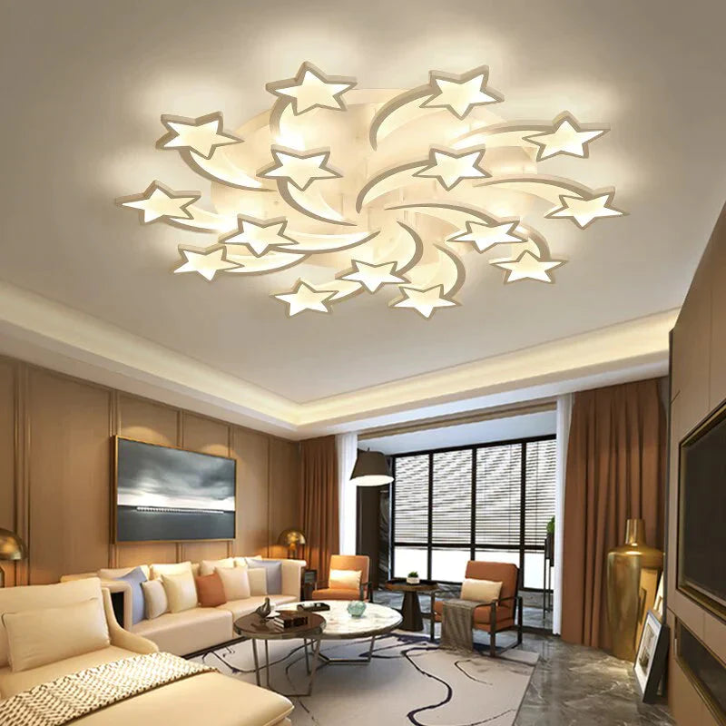 Modern led chandelier art deco  room indoor lamp white star for living room dining room bedroom kid's room kitchen remote