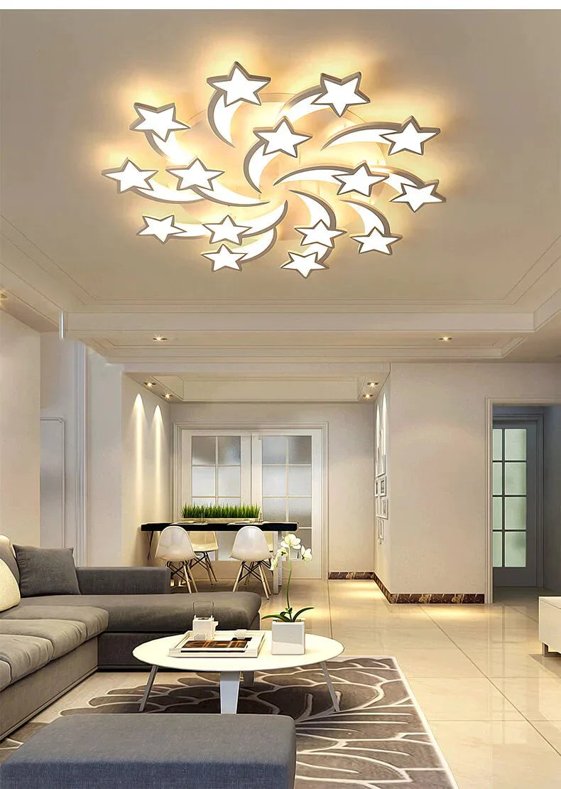 Modern led chandelier art deco  room indoor lamp white star for living room dining room bedroom kid's room kitchen remote