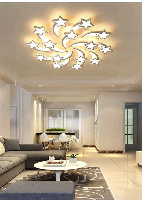 Modern Led Chandelier Art Deco Room Indoor Lamp White Star For Living Dining Bedroom Kids Kitchen