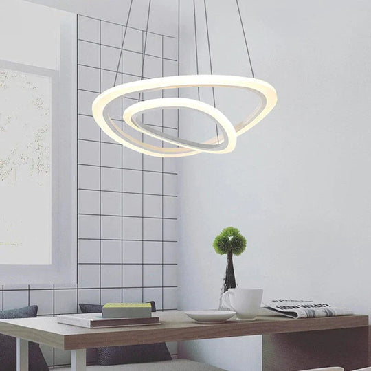 Modern LED Circles Pendant Lights Living Dining Room Fixtures With Remote Dimmable Rings Home Decor Bedroom White Hanging Lamp