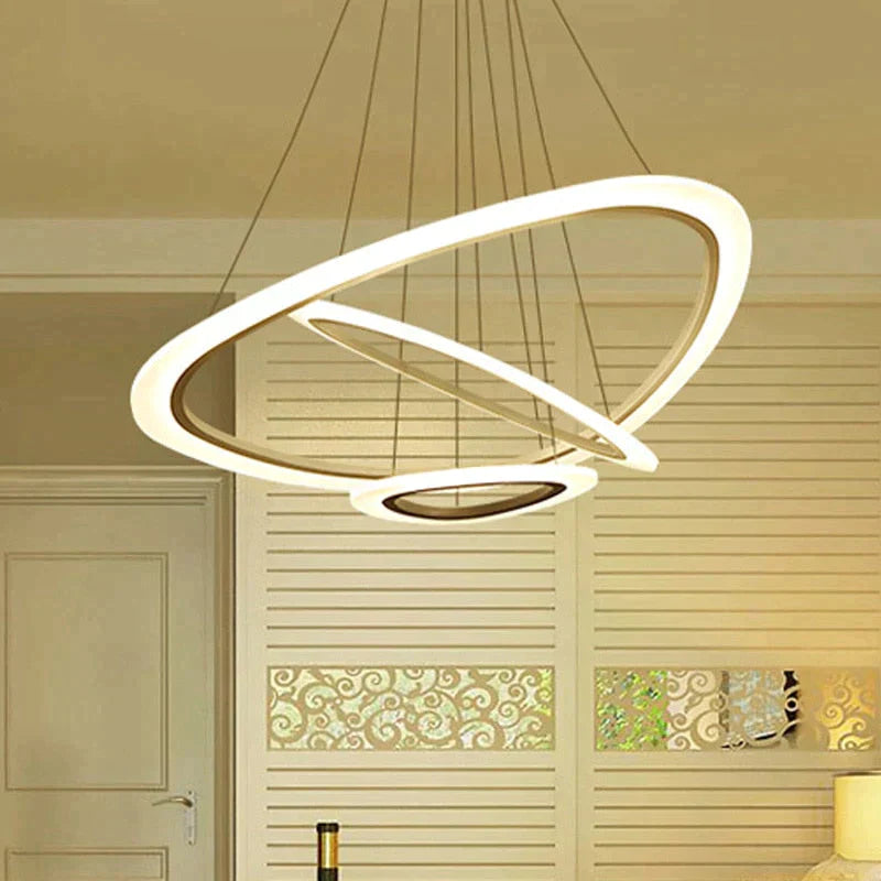 Modern Led Circles Pendant Lights Living Dining Room Fixtures With Remote Dimmable Rings Home Decor