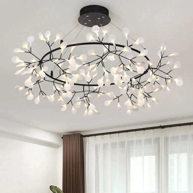 Modern LED Lamp Firefly Tree Branch Leaf Pendant Light Round Flower Suspension Lamps