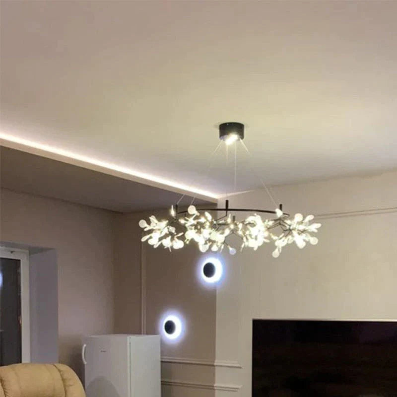 Modern LED Lamp Firefly Tree Branch Leaf Pendant Light Round Flower Suspension Lamps