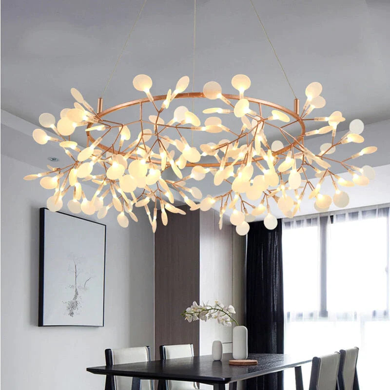 Modern LED Lamp Firefly Tree Branch Leaf Pendant Light Round Flower Suspension Lamps