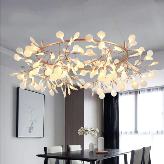 Modern LED Lamp Firefly Tree Branch Leaf Pendant Light Round Flower Suspension Lamps