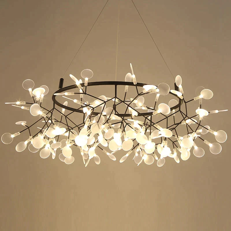 Modern LED Lamp Firefly Tree Branch Leaf Pendant Light Round Flower Suspension Lamps