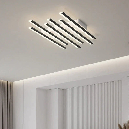 Modern Led Living Room Ceiling Lamp Simple Nordic Creative Square Line Restaurant Light In The