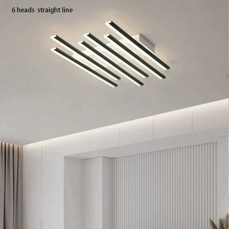 Modern Led Living Room Ceiling Lamp Simple Nordic Creative Square Line Restaurant Light In The