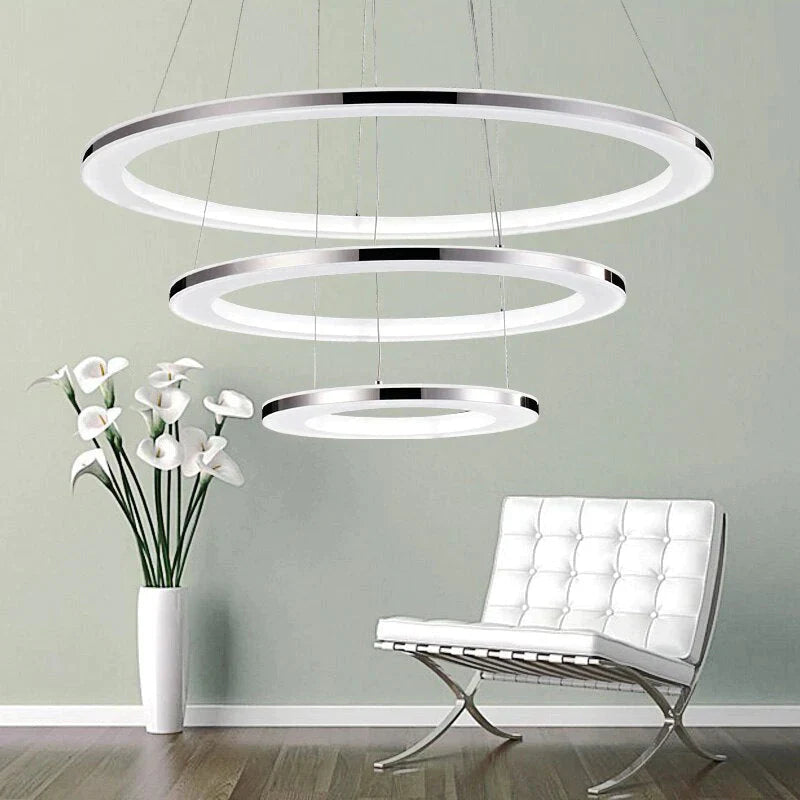 Modern LED Pendant Lights Fixtures For Dining Living Room Home Decor Acrylic Rings Hanging Lamp With Remote Dimmable Lighting