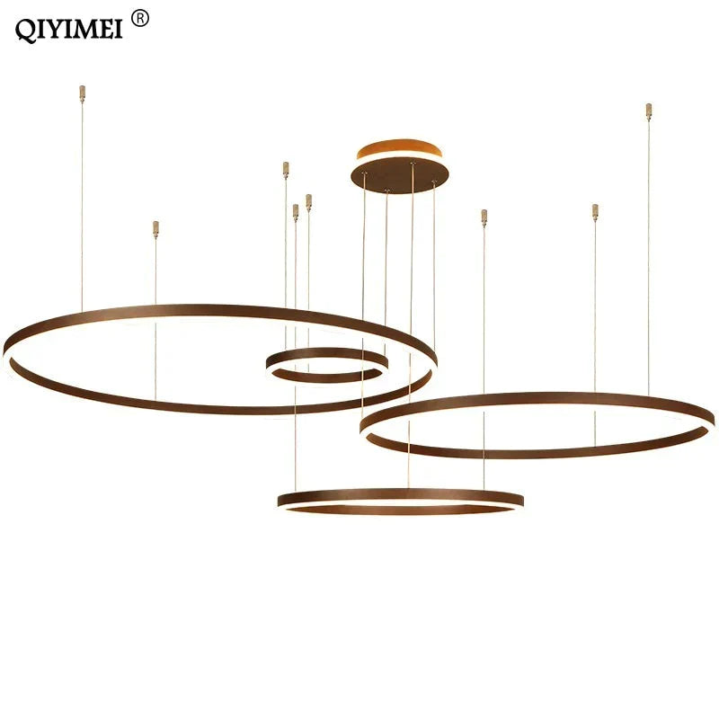 Modern LED Pendant Lights For Living Dining Room Dimmable Suspension Luminaire Suspendu Circular Rings Coffee Hanglamp Luminaria