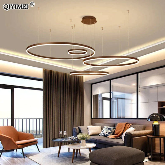 Modern LED Pendant Lights For Living Dining Room Dimmable Suspension Luminaire Suspendu Circular Rings Coffee Hanglamp Luminaria