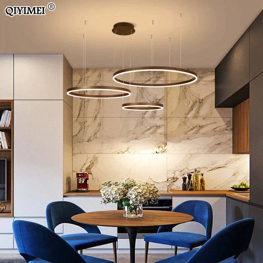 Modern LED Pendant Lights For Living Dining Room Dimmable Suspension Luminaire Suspendu Circular Rings Coffee Hanglamp Luminaria