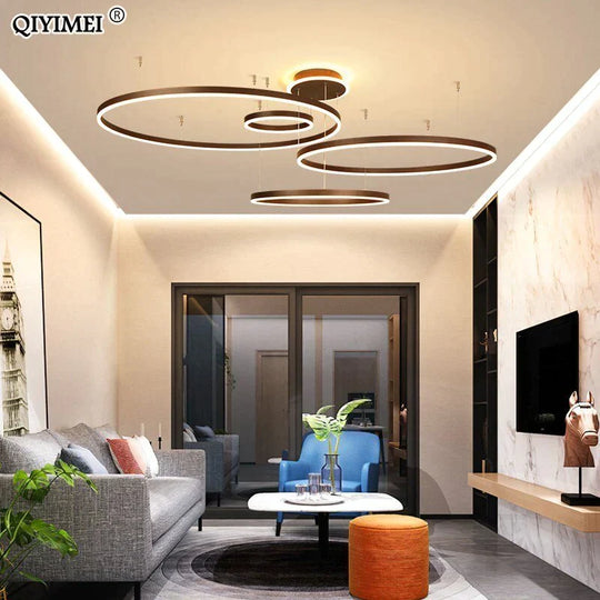 Modern LED Pendant Lights For Living Dining Room Dimmable Suspension Luminaire Suspendu Circular Rings Coffee Hanglamp Luminaria