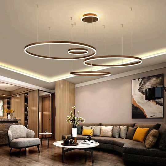 Modern LED Pendant Lights For Living Dining Room Dimmable Suspension Luminaire Suspendu Circular Rings Coffee Hanglamp Luminaria