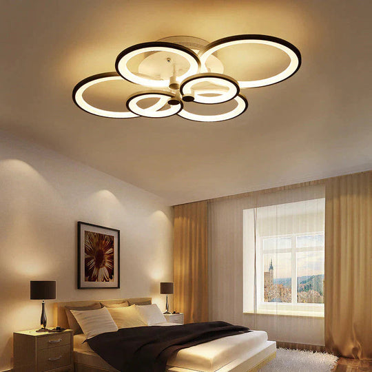 Modern LED Rings Ceiling Lamp For Kitchen Living Room Study Room Bedroom Dimmable+Remote Control   Geometry  Fixtures