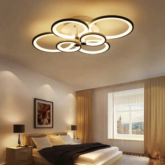 Modern Led Rings Ceiling Lamp For Kitchen Living Room Study Bedroom Dimmable+Remote Control Geometry