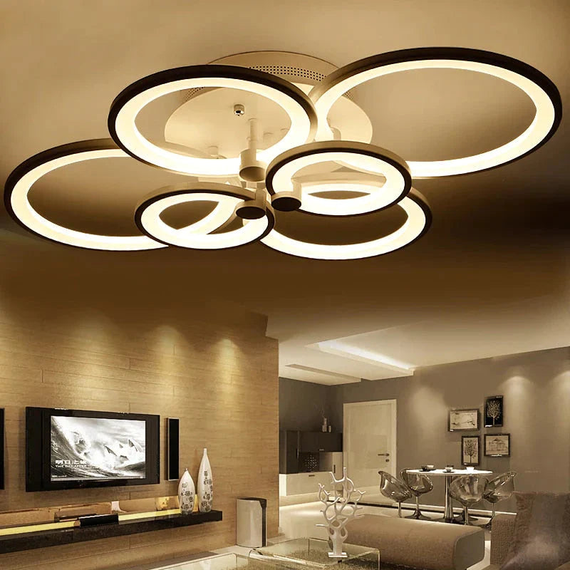 Modern LED Rings Ceiling Lamp For Kitchen Living Room Study Room Bedroom Dimmable+Remote Control   Geometry  Fixtures