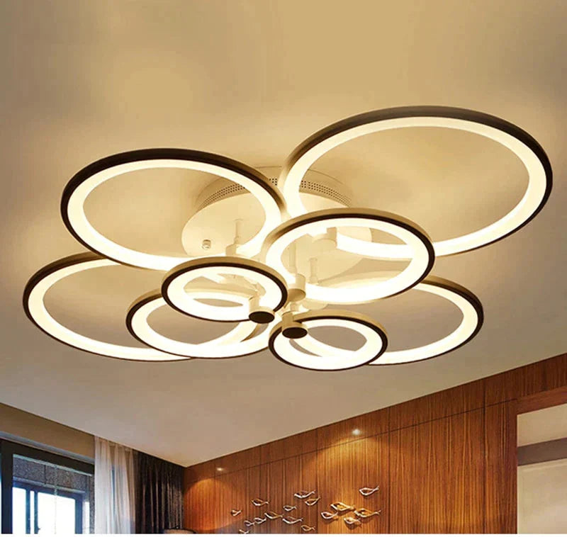 Modern LED Rings Ceiling Lamp For Kitchen Living Room Study Room Bedroom Dimmable+Remote Control   Geometry  Fixtures