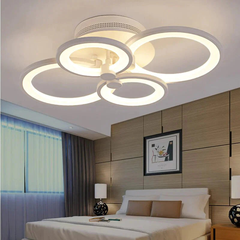 Modern LED Rings Ceiling Lamp For Kitchen Living Room Study Room Bedroom Dimmable+Remote Control   Geometry  Fixtures