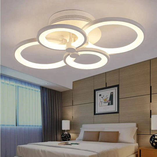 Modern Led Rings Ceiling Lamp For Kitchen Living Room Study Bedroom Dimmable+Remote Control Geometry