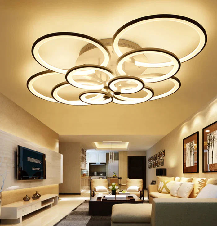 Modern LED Rings Ceiling Lamp For Kitchen Living Room Study Room Bedroom Dimmable+Remote Control   Geometry  Fixtures