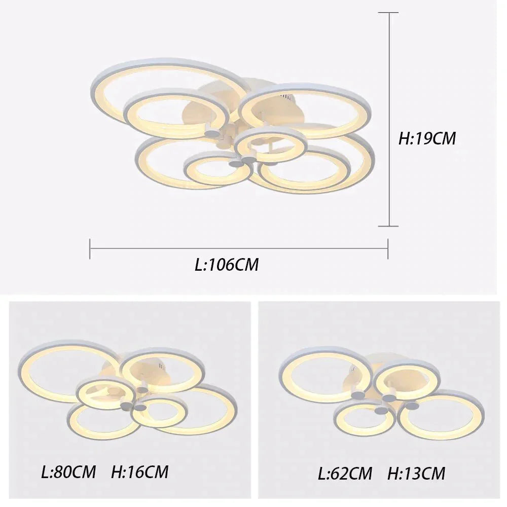 Modern LED Rings Ceiling Lamp For Kitchen Living Room Study Room Bedroom Dimmable+Remote Control   Geometry  Fixtures