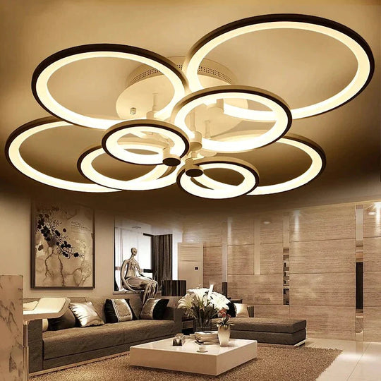 Modern LED Rings Ceiling Lamp For Kitchen Living Room Study Room Bedroom Dimmable+Remote Control   Geometry  Fixtures