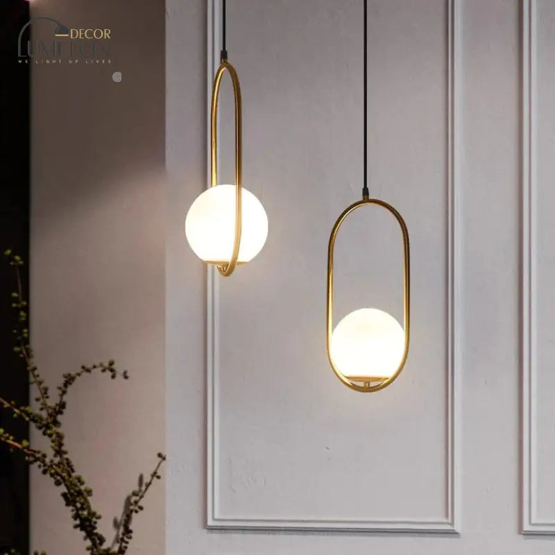 Modern LED Round Glass Ball Pendant Lights Iron E14 Pendant Lamps Hanging Light Fixture for Living Room Bedroom Dining Room