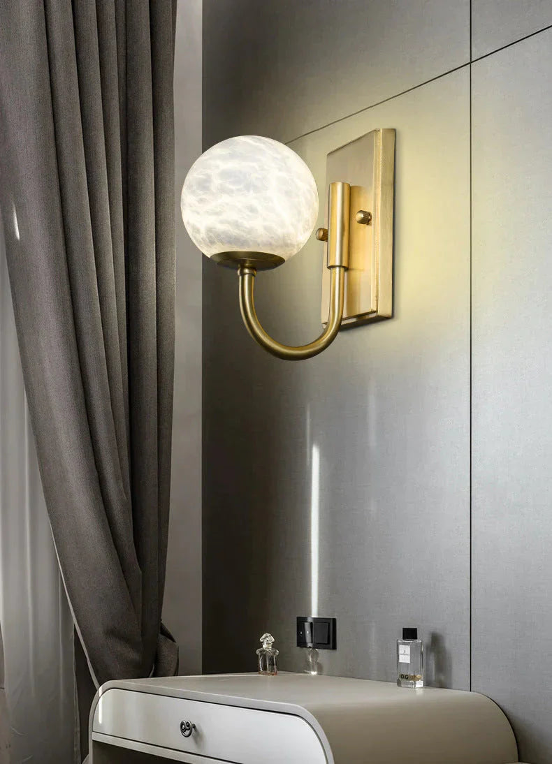 Modern Natural Marble Living Room Copper Wall Lamp