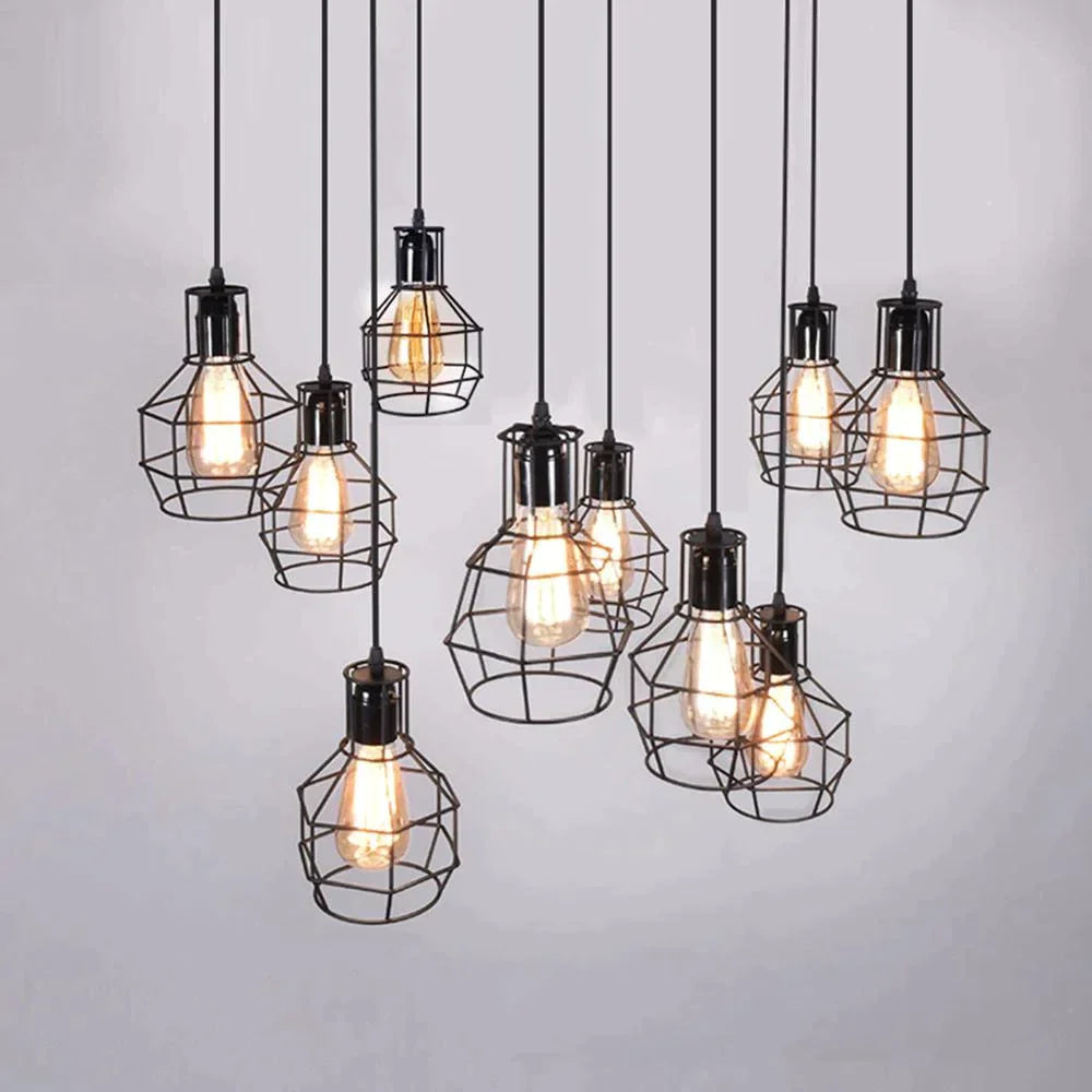 Modern Pendant Light Black Iron Hanging Cage Vintage E27Led Lamp Bulb Industrial Loft Retro Dining Room Restaurant Bar Counte