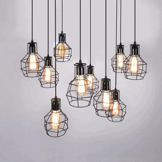 Modern Pendant Light Black Iron Hanging Cage Vintage E27Led Lamp Bulb Industrial Loft Retro Dining Room Restaurant Bar Counte