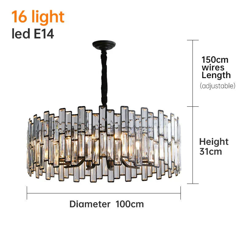 Modern Round Crystal Black Chandelier For Living Room Dining Bar Lighting Ceiling Light