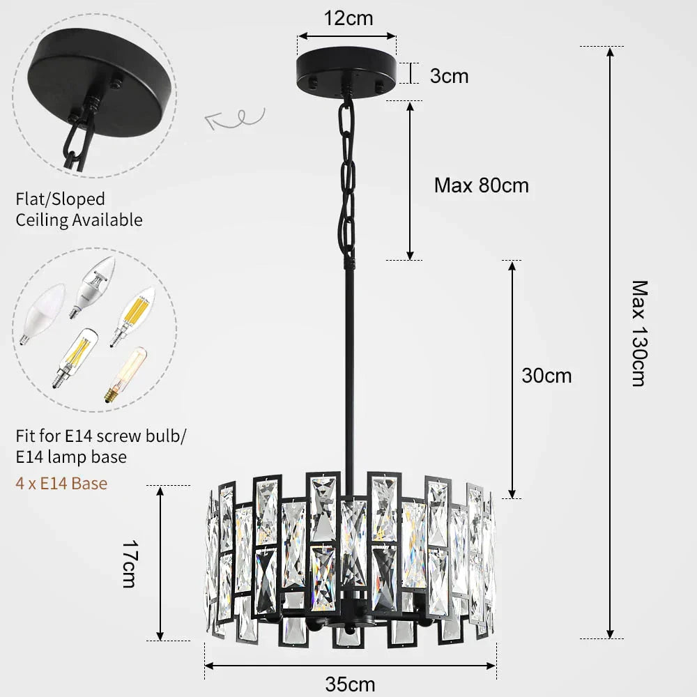 Modern Round Crystal Black Chandelier For Living Room Dining Bar Lighting