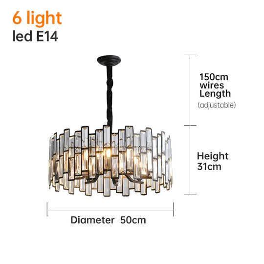 Modern Round Crystal Black Chandelier For Living Room Dining Bar Lighting Ceiling Light