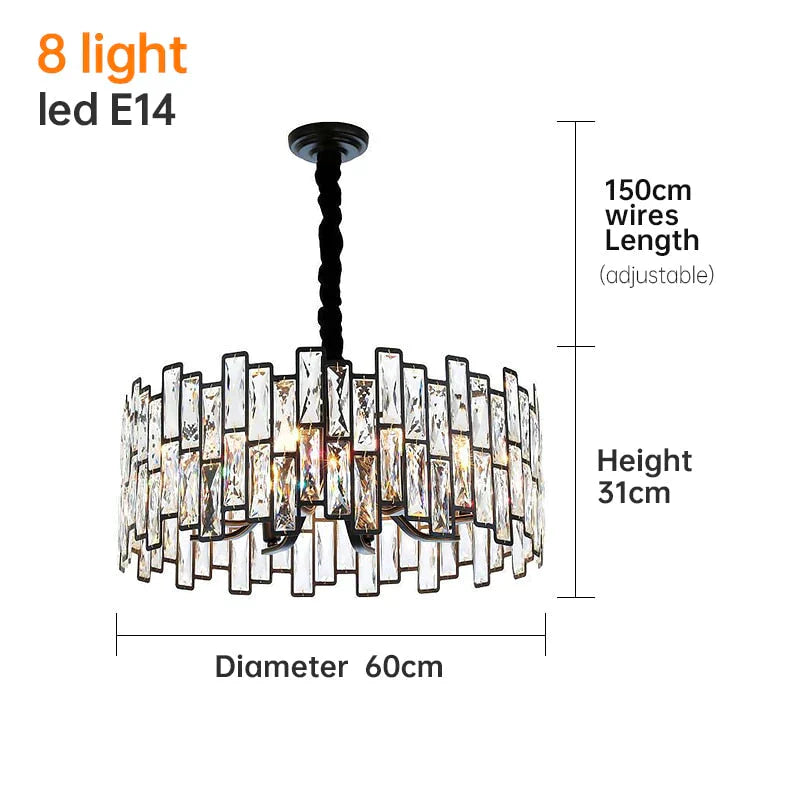 Modern Round Crystal Black Chandelier For Living Room Dining Bar Lighting Ceiling Light