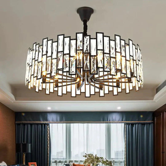 Modern Round Crystal Black Chandelier For Living Room Dining Bar Lighting