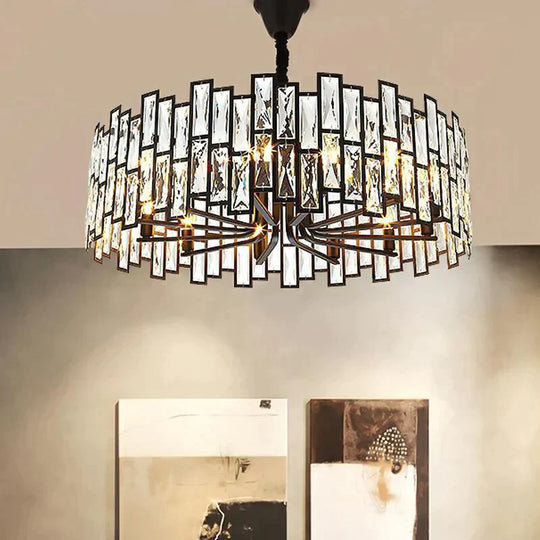 Modern Round Crystal Black Chandelier For Living Room Dining Bar Lighting Ceiling Light