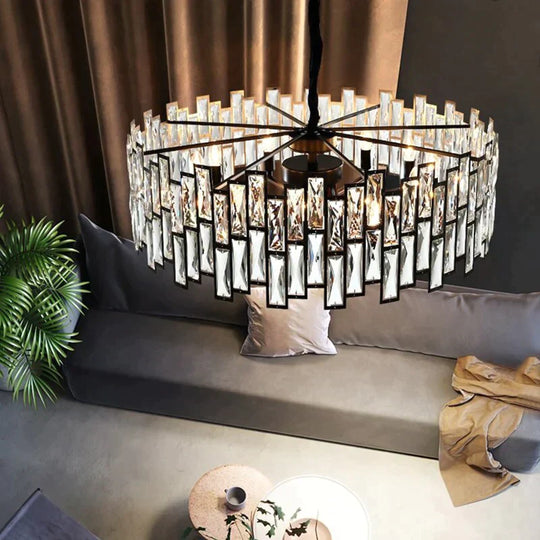 Modern Round Crystal Black Chandelier For Living Room Dining Bar Lighting Ceiling Light