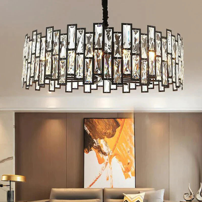 Modern Round Crystal Black Chandelier For Living Room Dining Bar Lighting