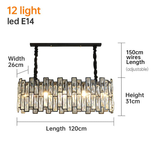 Modern Round Crystal Black Chandelier For Living Room Dining Bar Lighting Ceiling Light