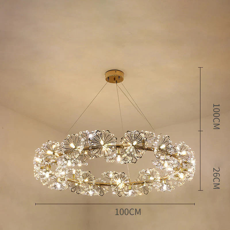 Modern Simple Bedroom Restaurant Light Luxury Crystal Creative Personality Living Room Round Dandelion Flower Decorative Chandelier