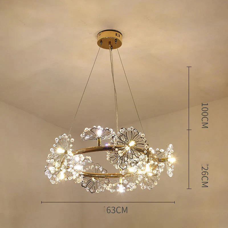 Modern Simple Bedroom Restaurant Light Luxury Crystal Creative Personality Living Room Round Dandelion Flower Decorative Chandelier