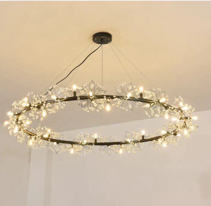 Modern Simple Bedroom Restaurant Light Luxury Crystal Creative Personality Living Room Round Dandelion Flower Decorative Chandelier