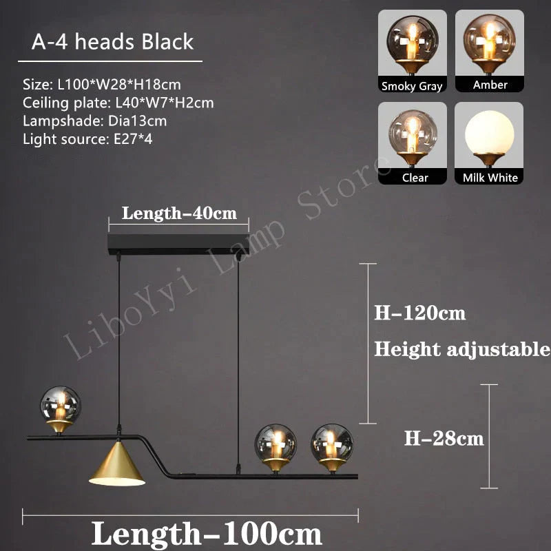 Nevaeh - Nordic Style Black Glass Bulb Led Pendant Light