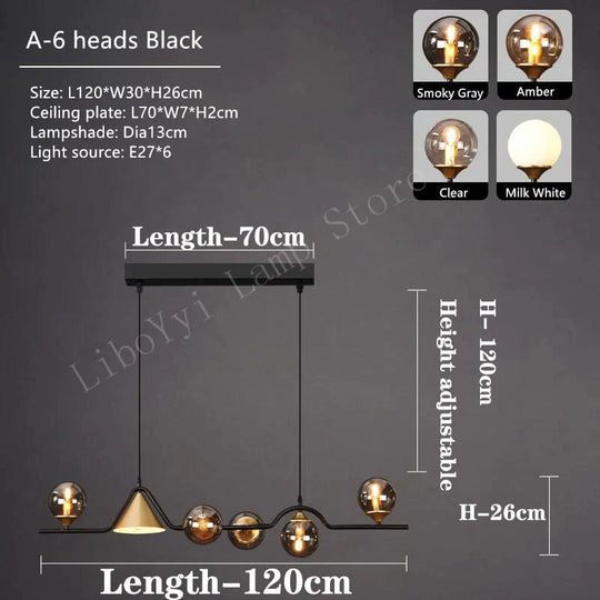 Nevaeh - Nordic Style Black Glass Bulb Led Pendant Light