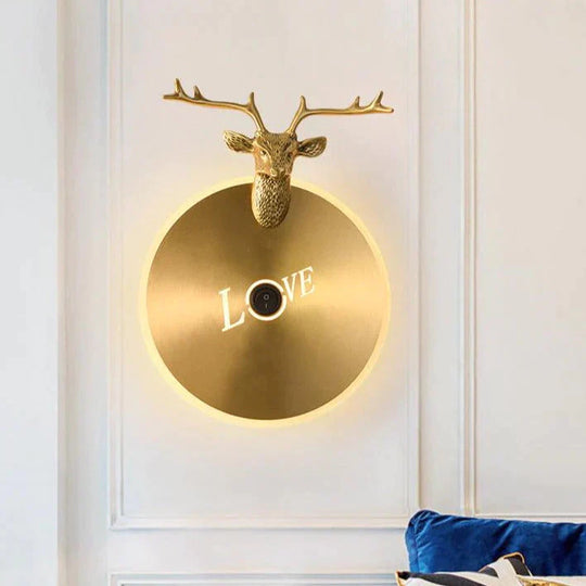 Nordic Antlers Bedroom Living Room Copper Wall Lamp